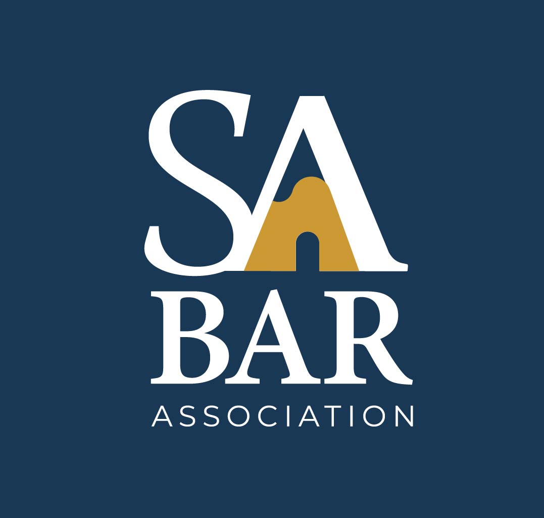 San Antonio Bar Association logo - White stacked version