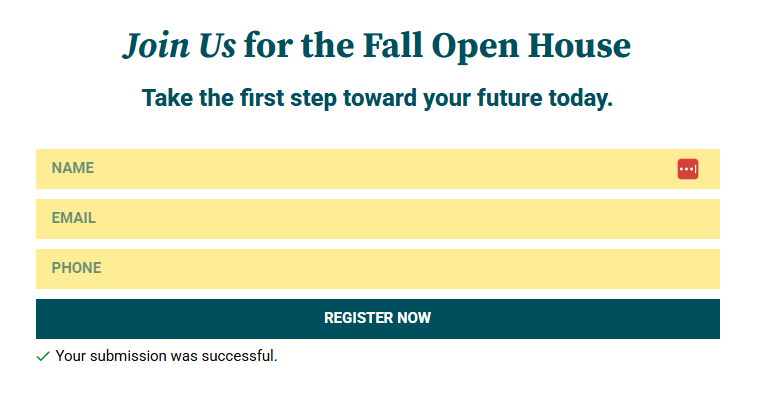 Riverbrook RSVP form layout with confirmation state