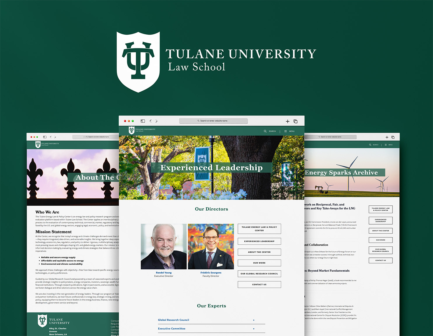 Tulane Energy Law Center responsive design showing mobile and tablet views